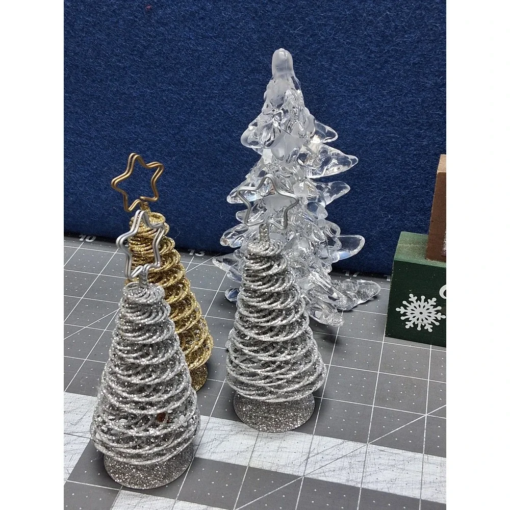 Christmas Decor Bundle Joy Hope Believe Sign Glitter Wire and Acrylic Trees